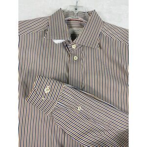 Eton Dress Shirt Sz 16.5/42 Brown Striped Contemporary Long Sleeve Business